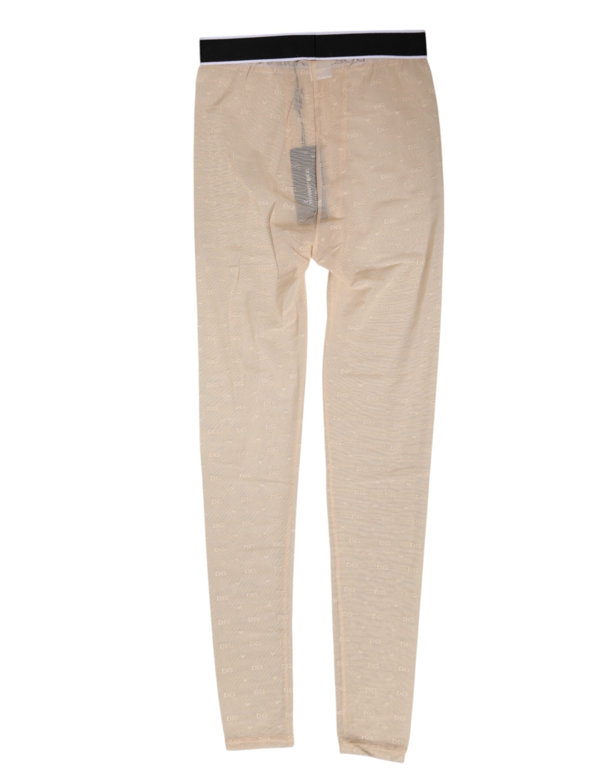Beige Nylon Logo Lace Leggings Pants Underwear