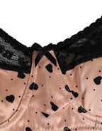 Beige Silk Heart Print Soft Cup Bra Underwear