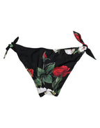 Black Side Tie Floral Bikini Bottom Swimwear