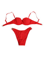 Red Nylon Swimsuit 2 Piece Top Bottom Swimwear