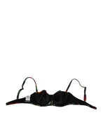 Black Floral Nylon Padded Balconnet Bra Underwear