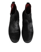 Black Leather Fur Men CHELSEA Boots Shoes