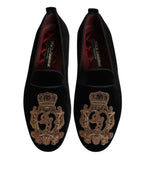 Black Velvet Gold Crown Mens Loafers Shoes