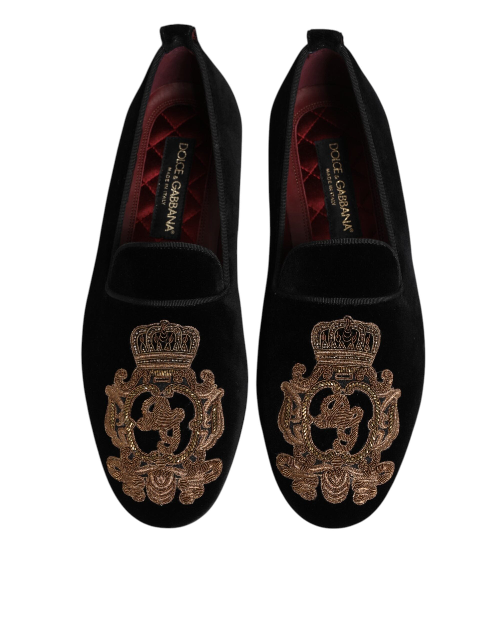 Black Velvet Gold Crown Mens Loafers Shoes