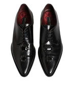Black Leather Jeweled Crystals Derby Shoes