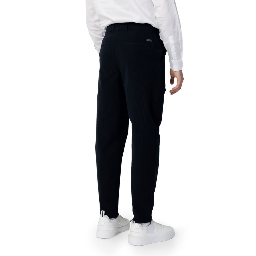 Blue Cotton Casual Pants