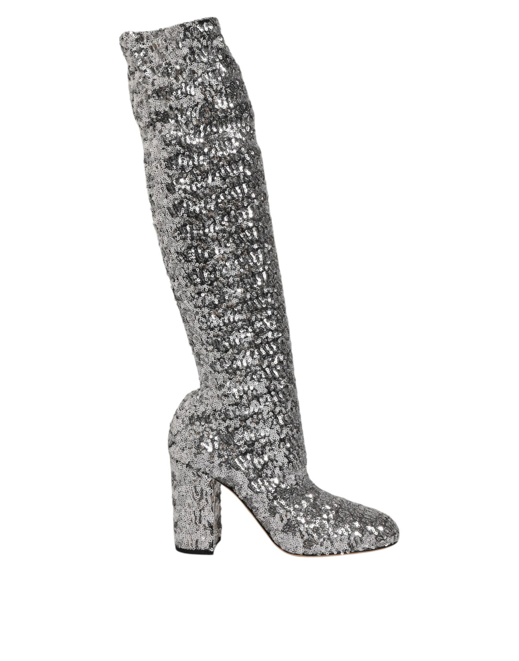 Silver Sequins Glitter High Heel Boot Shoes