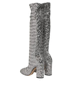 Silver Sequins Glitter High Heel Boot Shoes