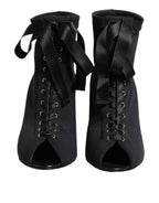 Black Stiletto Heels Lace Up Boots Shoes
