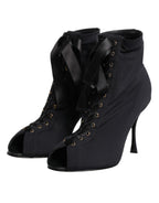 Black Stiletto Heels Lace Up Boots Shoes