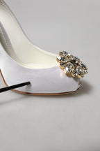 White Crystals Peep Toe Satin Pumps Shoes