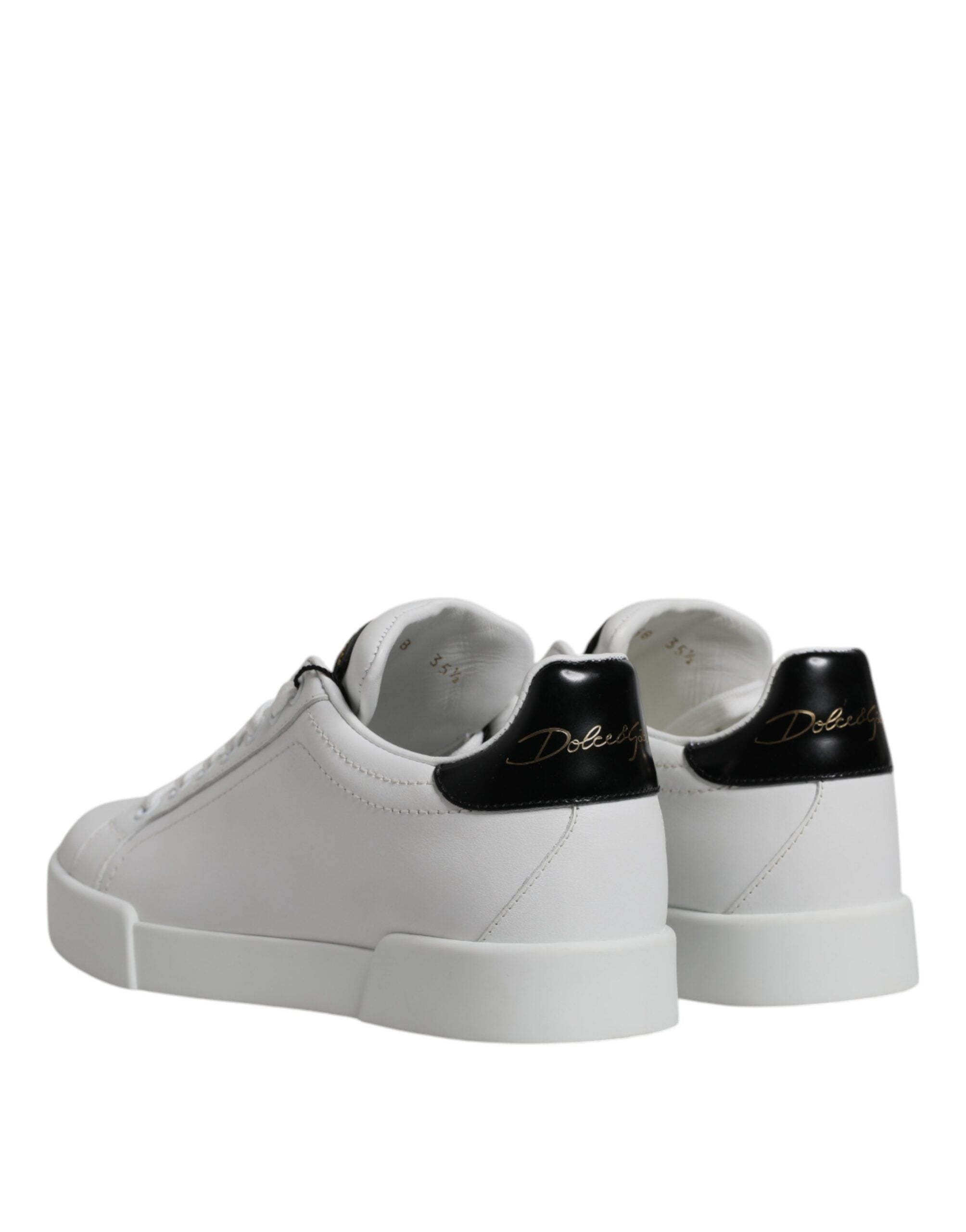 White Black Leather Low Top Sneakers Shoes