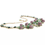 Gold Brass Link Chain Rose Petal Crystal Necklace