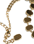 Gold Brass Link Chain Rose Petal Crystal Necklace