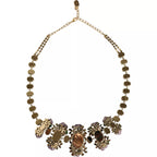 Gold Brass Link Chain Rose Petal Crystal Necklace