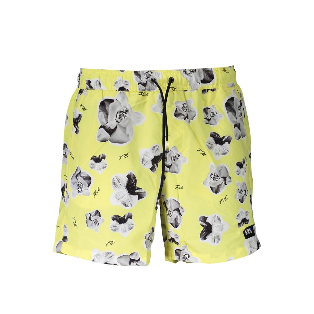 Yellow Polyester Men Swim Boxer