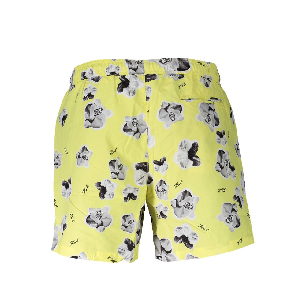 Yellow Polyester Men Swim Boxer