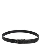 Black Textured Leather Silver Metal Buckle Men Belt