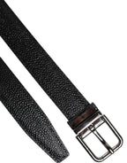 Black Textured Leather Silver Metal Buckle Men Belt