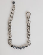 Silver Tone Chain Lobster Clasp Logo Gray Pearls Bracelet