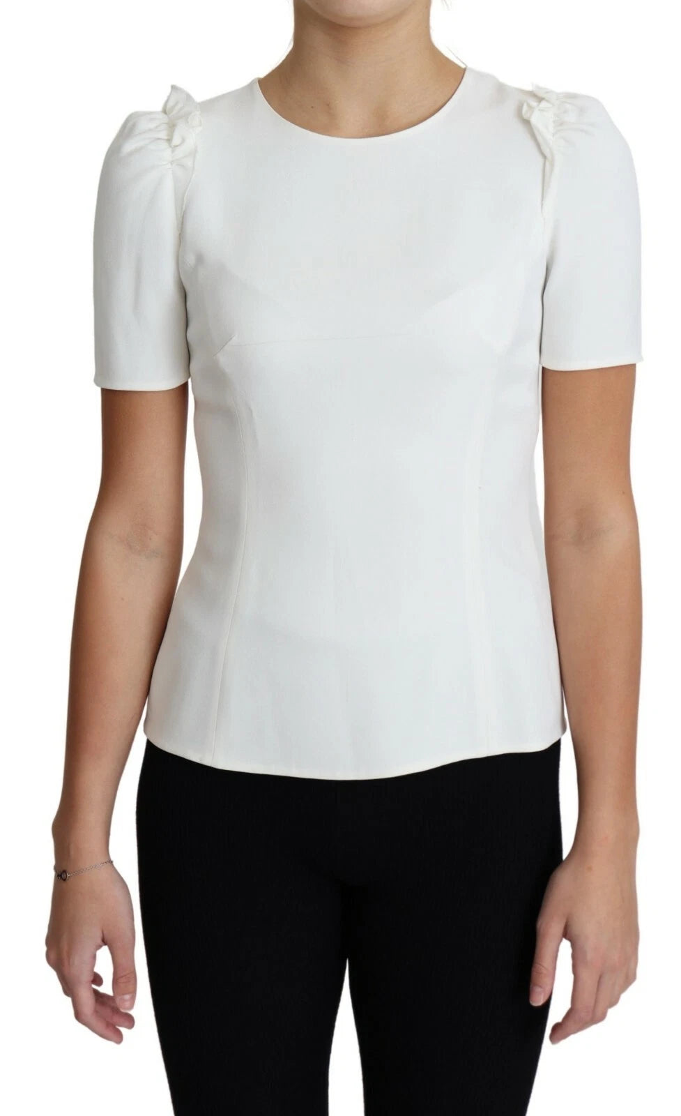 White Viscose Acetate Short Sleeve Blouse Top