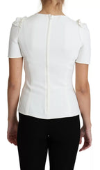 White Viscose Acetate Short Sleeve Blouse Top