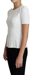 White Viscose Acetate Short Sleeve Blouse Top