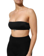 Black Nylon Blend Bandeau Strapless Tube  Top