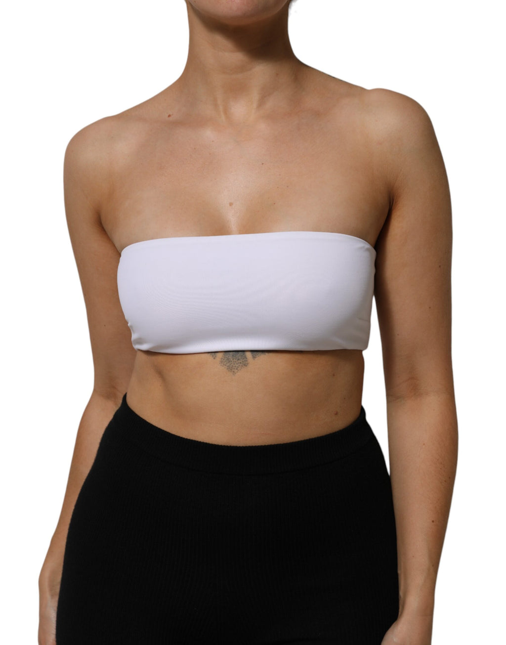 White Nylon Blend Bandeau Strapless Tube Top
