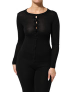 Black Virgin Wool Buttoned Cardigan Sweater