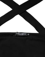 Black Viscose Halter Off Shoulder Cropped Top