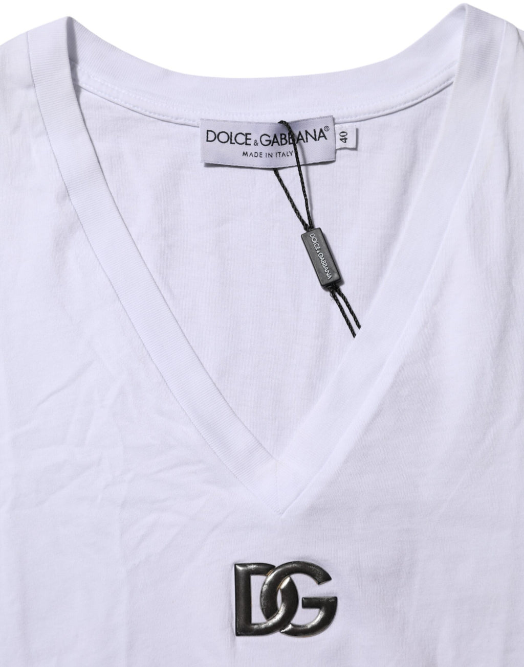 White Cotton V-Neck Short Sleeves T-Shirt