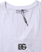 White Cotton V-Neck Short Sleeves T-Shirt