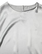 Gray Silk Satin Floral Lace Long Sleeve Top