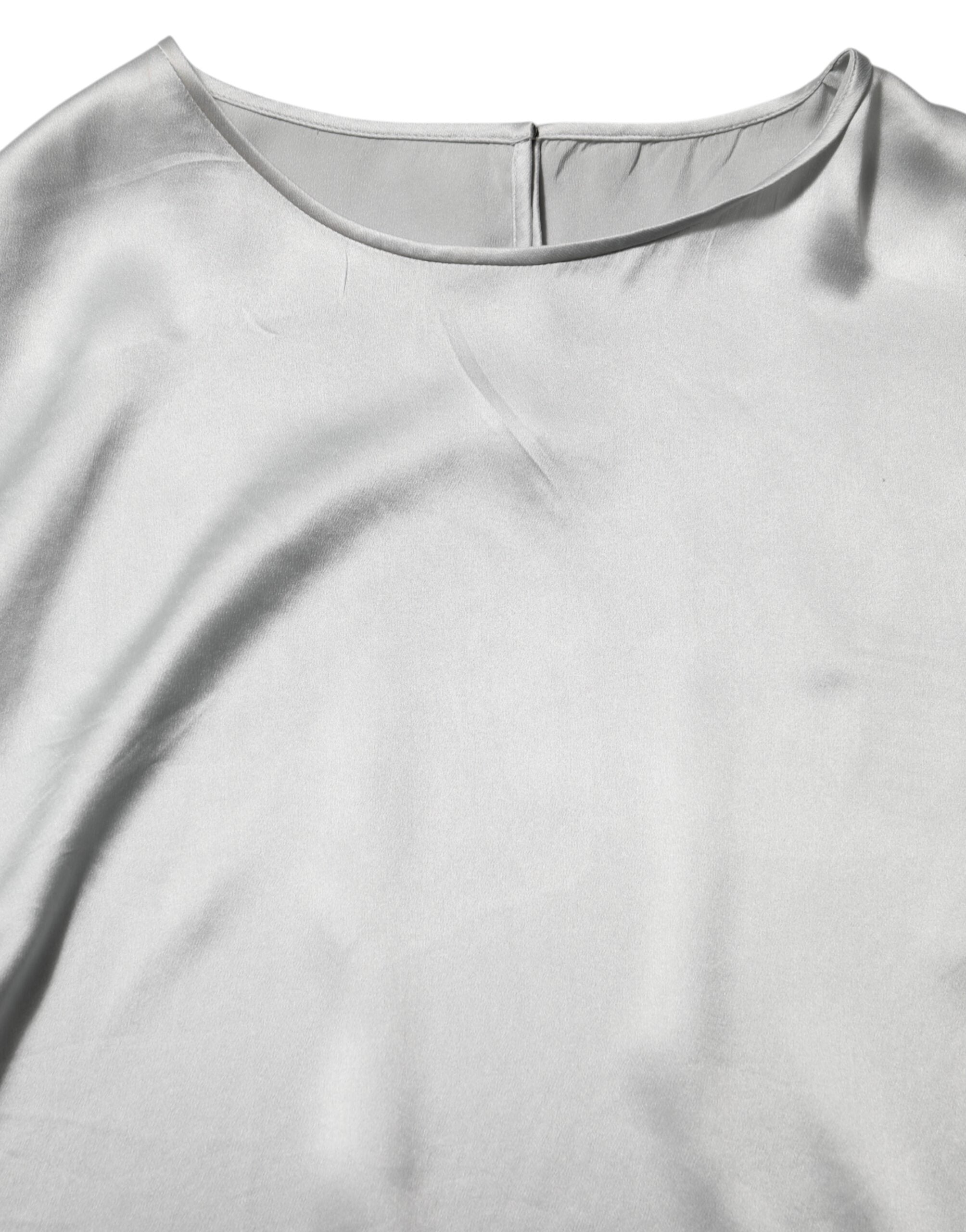 Gray Silk Satin Floral Lace Long Sleeve Top