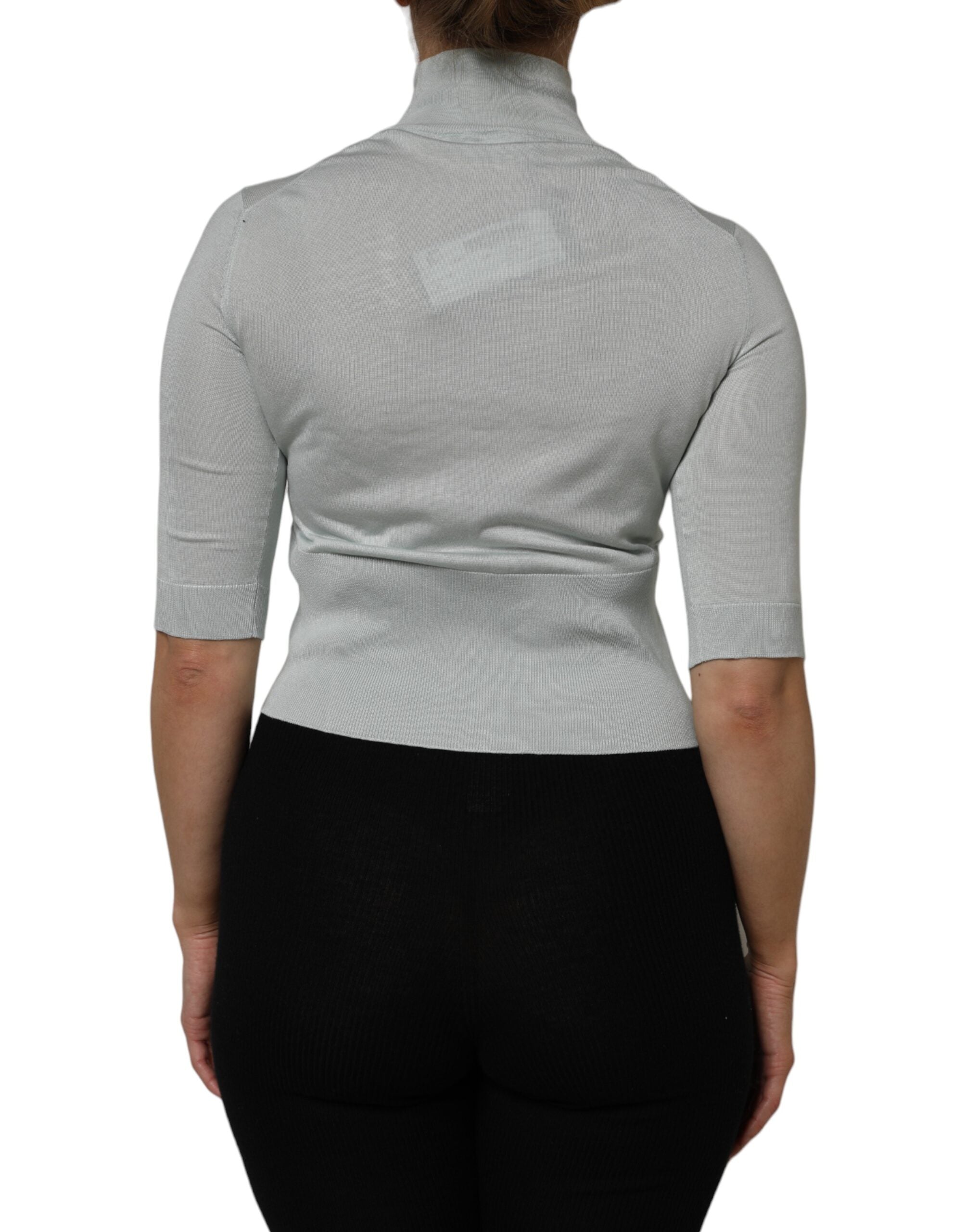 Gray Turtle Neck 3/4 Sleeves Pullover Top