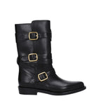 Black Leather Flat Boots