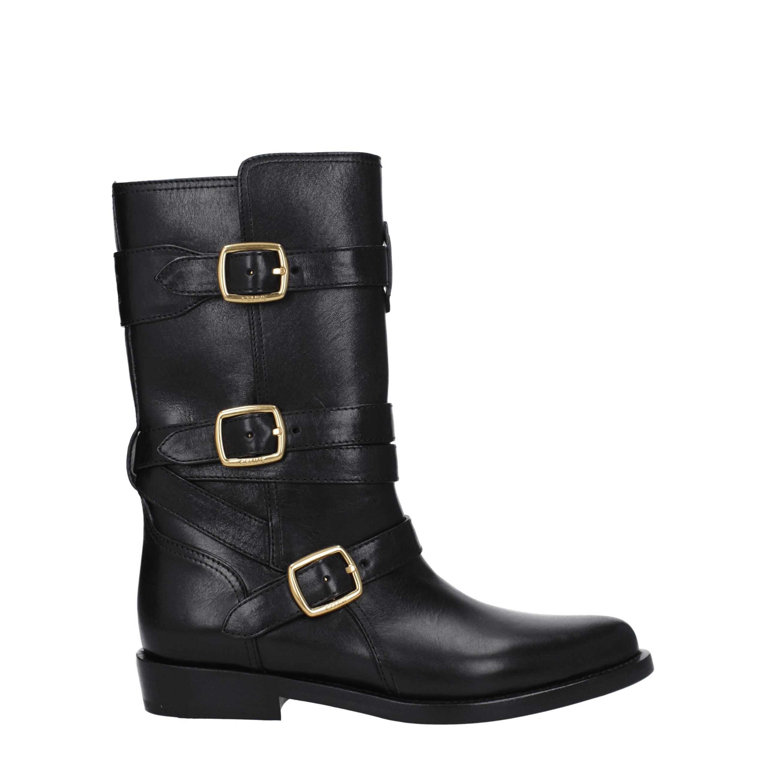 Black Leather Flat Boots