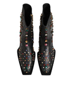 Black Crystal Embellished Men Short Boots Shoes