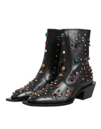 Black Crystal Embellished Men Short Boots Shoes