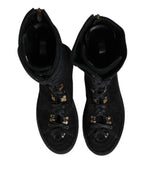 Black Alpaca Wool Suede Mid Calf Boots Shoes