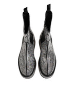 Black Crystal Strass Mid Calf Short Boots  Shoes
