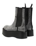 Black Crystal Strass Mid Calf Short Boots  Shoes