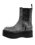 Black Crystal Strass Mid Calf Short Boots  Shoes