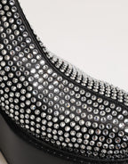 Black Crystal Strass Mid Calf Short Boots  Shoes