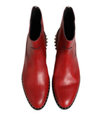Red Studded Chelsea Short Ankle Boots Shoes