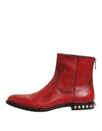 Red Studded Chelsea Short Ankle Boots Shoes