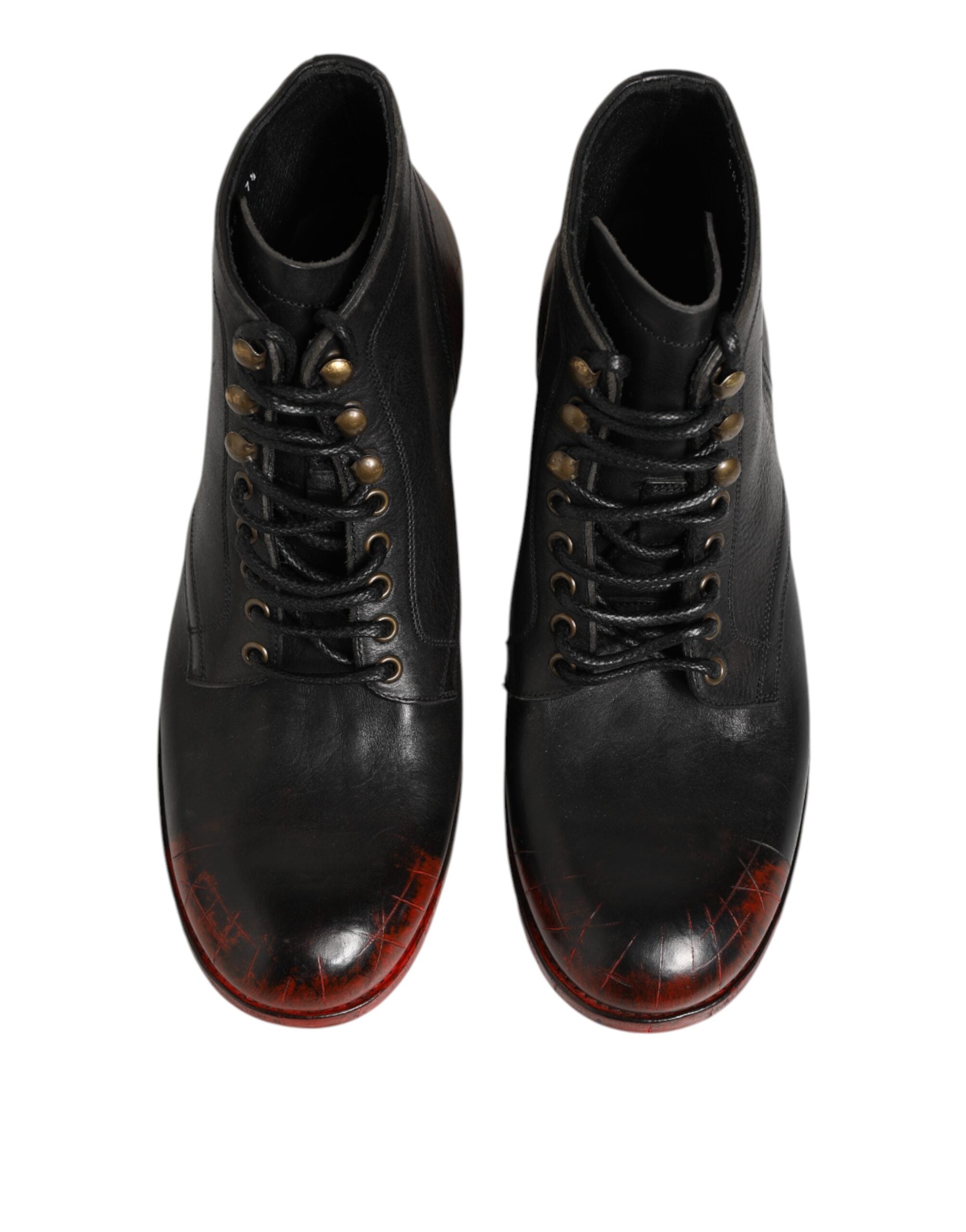 Black Red Lace Up Short Ankle Boot Shoes