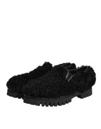 Dress Black Fur Leather Slippers Men Shoes