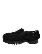 Dress Black Fur Leather Slippers Men Shoes